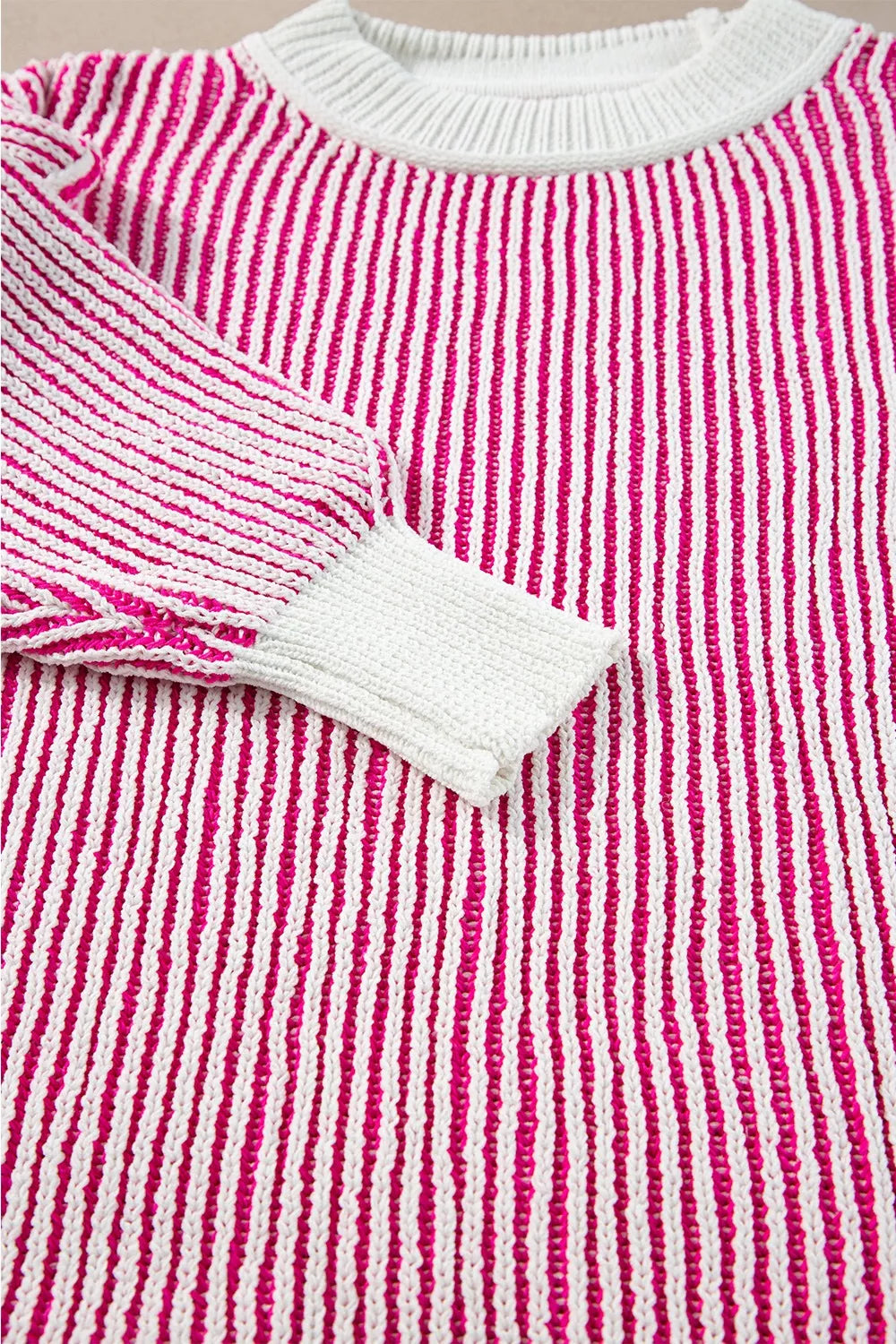 Striped Textured Knit Contrast Edge Loose Sweater-Nordavory
