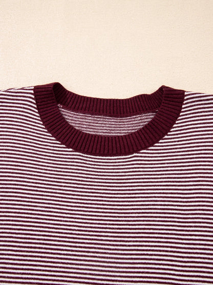 Stripe Color Block Patchwork Dolman Oversize Tunic Sweater-Nordavory