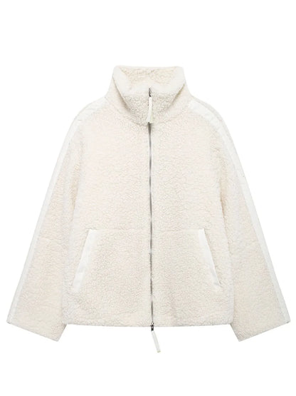Zip Up Turtleneck Long Sleeve Plush Jacket-Nordavory