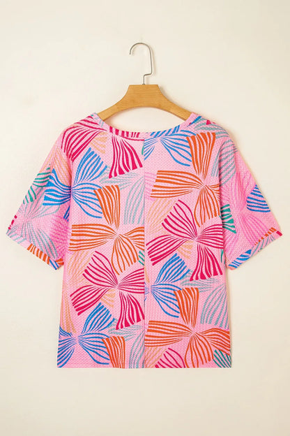 Printed Waffle Knit Oversized T-Shirt-Nordavory