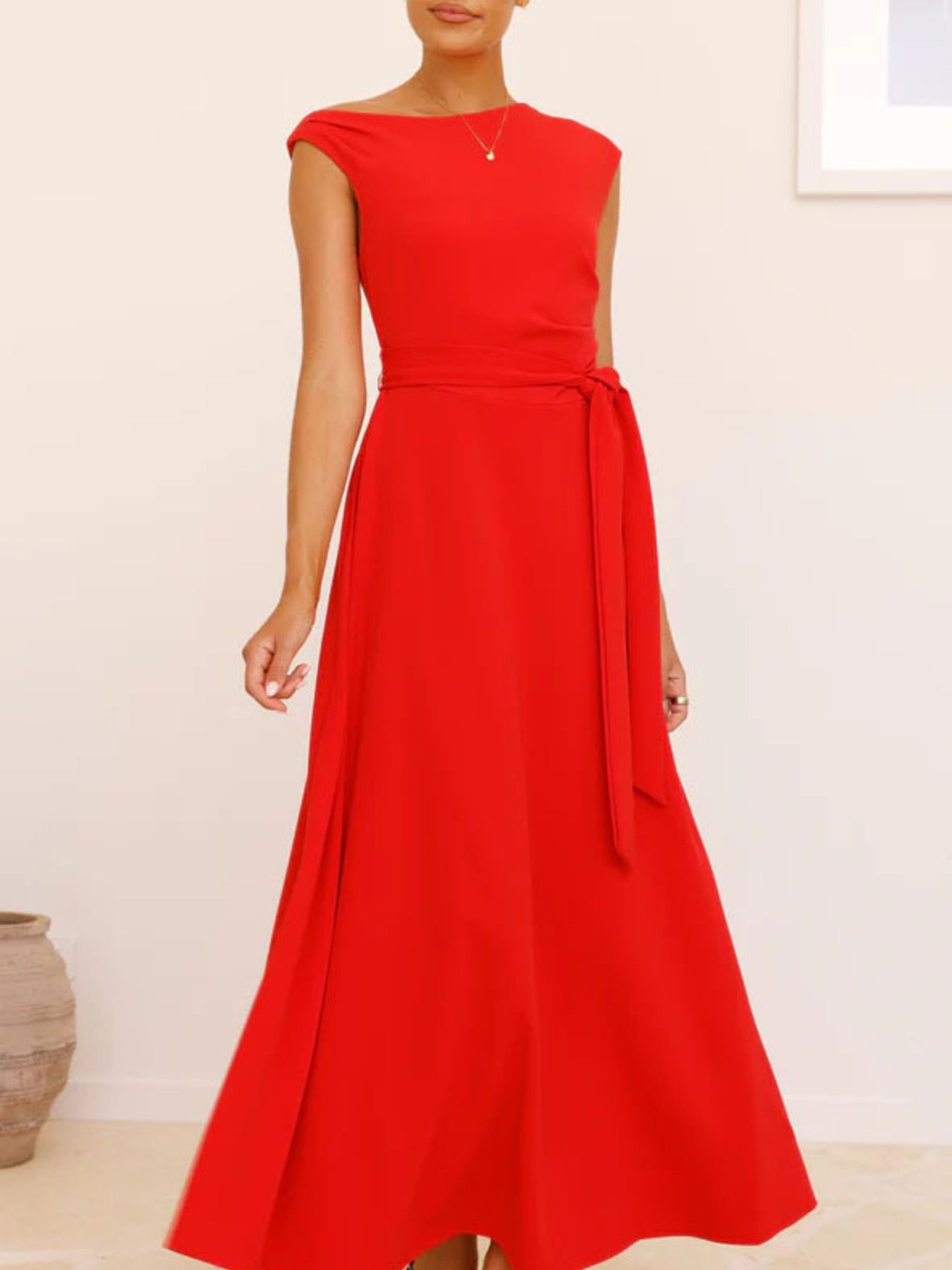 Single Shoulder Tie Waist Maxi Dress-Nordavory