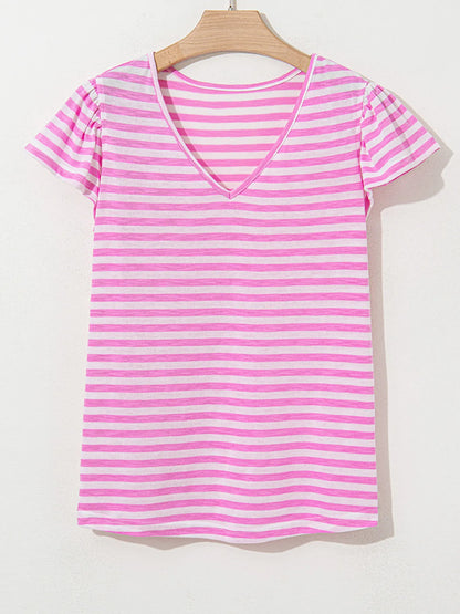 Striped V-Neck T-Shirt-Nordavory
