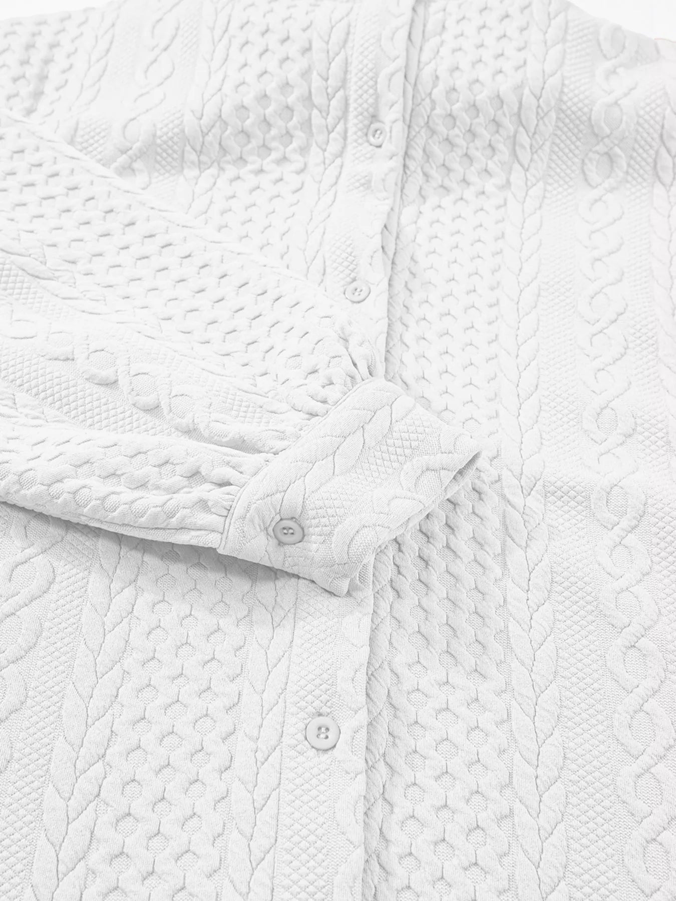 Cable Texture Puff Sleeve Loose Shacket-Nordavory