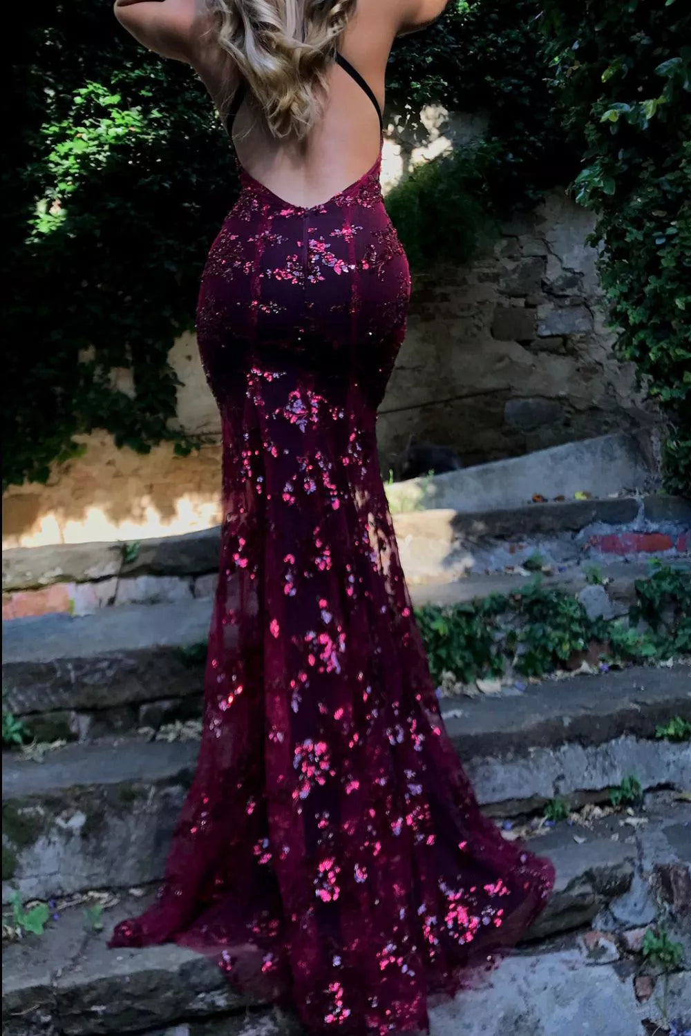 Full Size Sequin Tie Back V-Neck Maxi Dress Plus Size-Nordavory