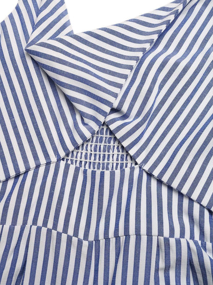 Striped Cutout Knot Front Wide Leg Jumpsuit-Nordavory