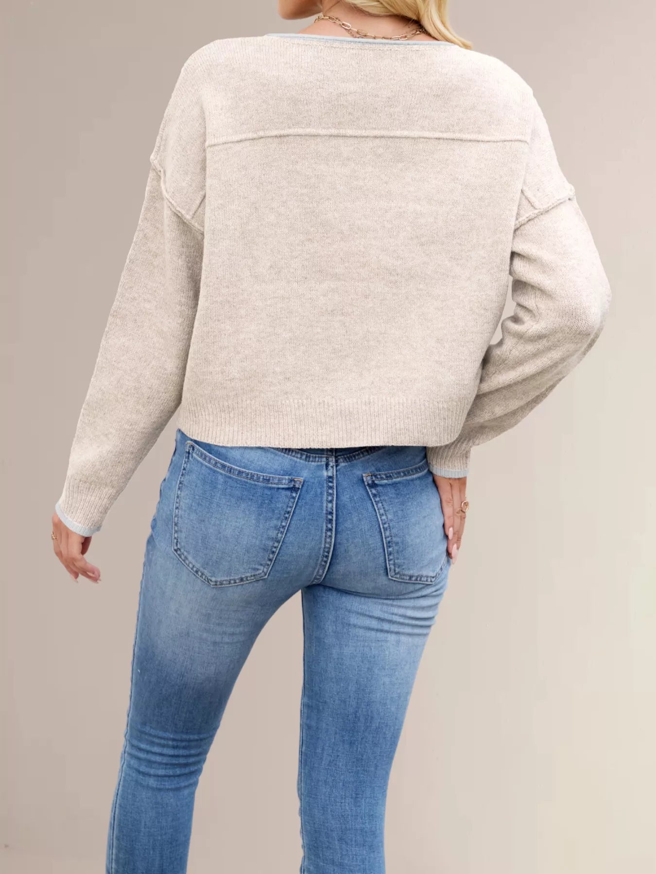 Round Neck Dropped Shoulder Sweater-Nordavory