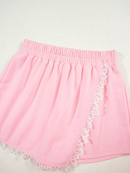 Peter Pan Lace Embellished Neck Sweatshirt and Skirt Two Piece Set-Nordavory