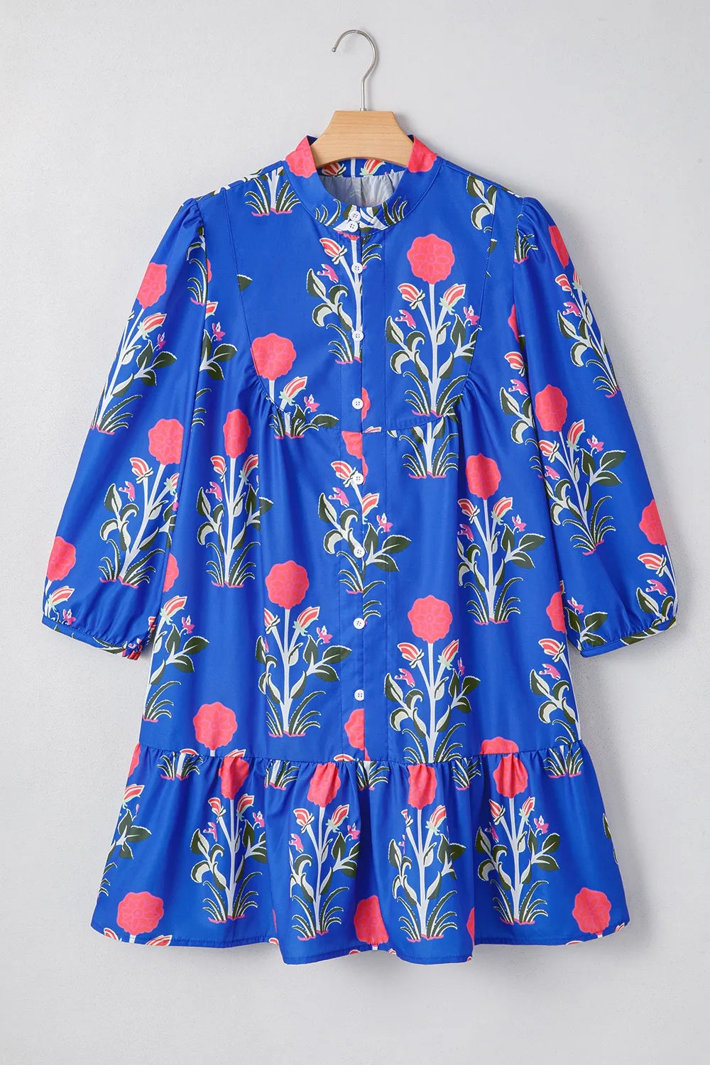 Floral Print Long Sleeve Ruffle Hem Dress-Nordavory