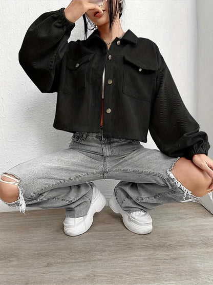 Collared Neck Dropped Shoulder Jacket-Nordavory
