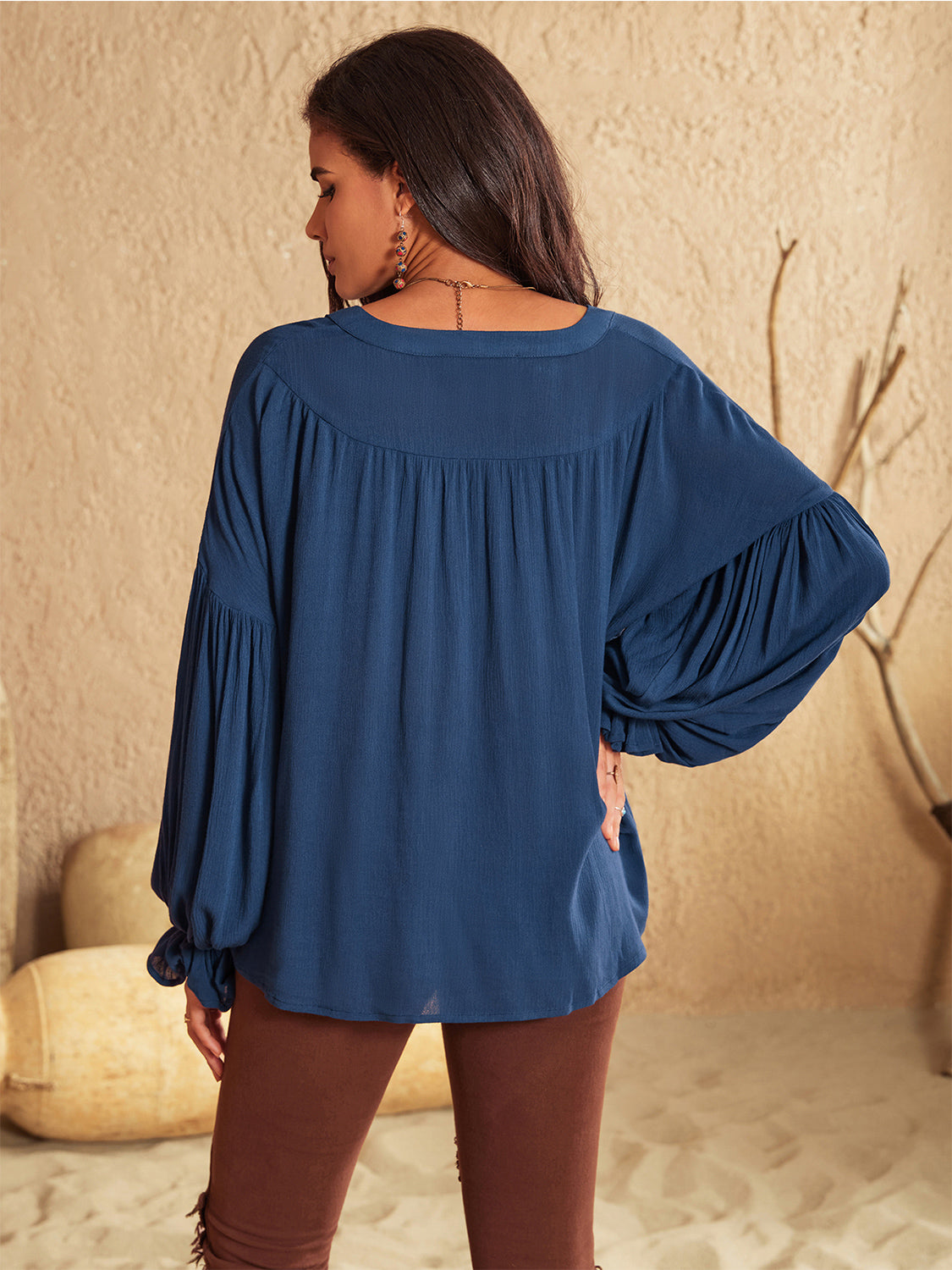 Tie Neck Long Sleeve Blouse-Nordavory