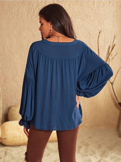 Tie Neck Long Sleeve Blouse-Nordavory