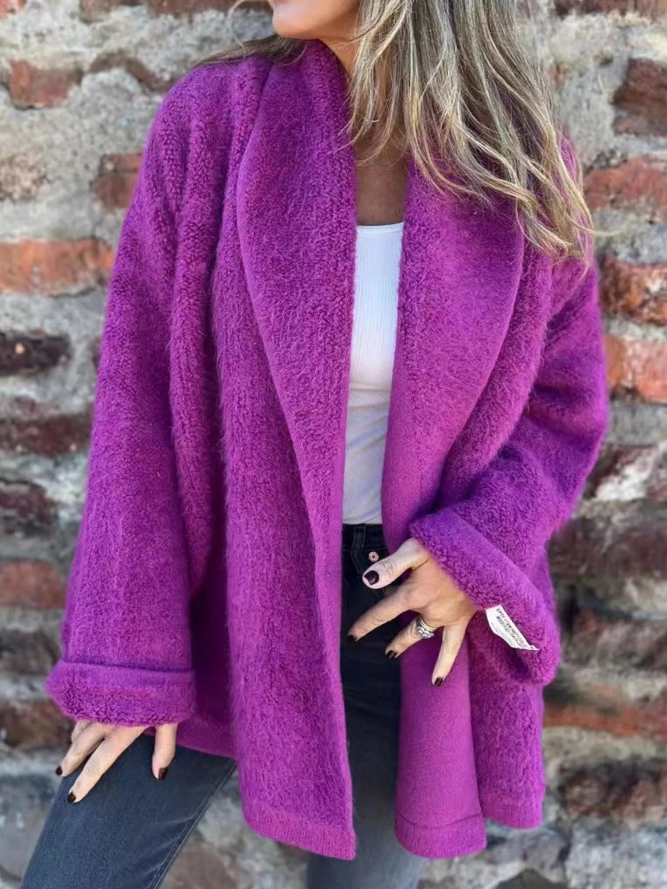 Open Front Long Sleeve Fluffy Jacket-Nordavory