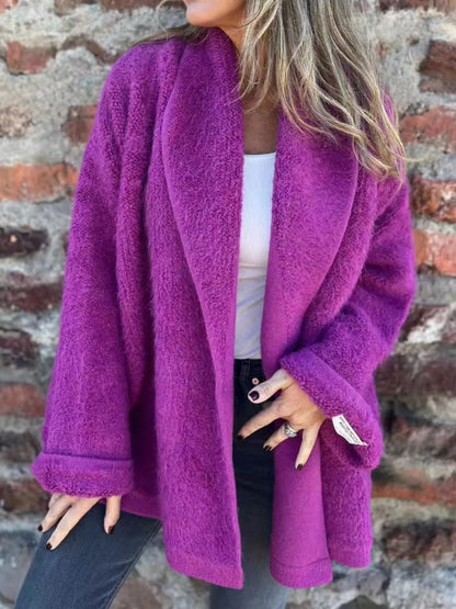 Open Front Long Sleeve Fluffy Jacket-Nordavory
