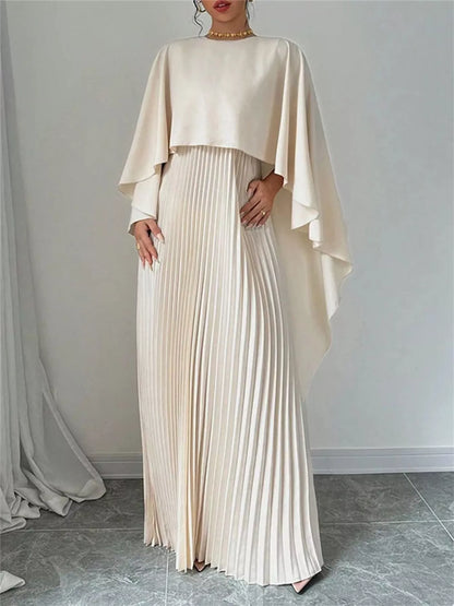 Cape Pleated Maxi Dress-Nordavory