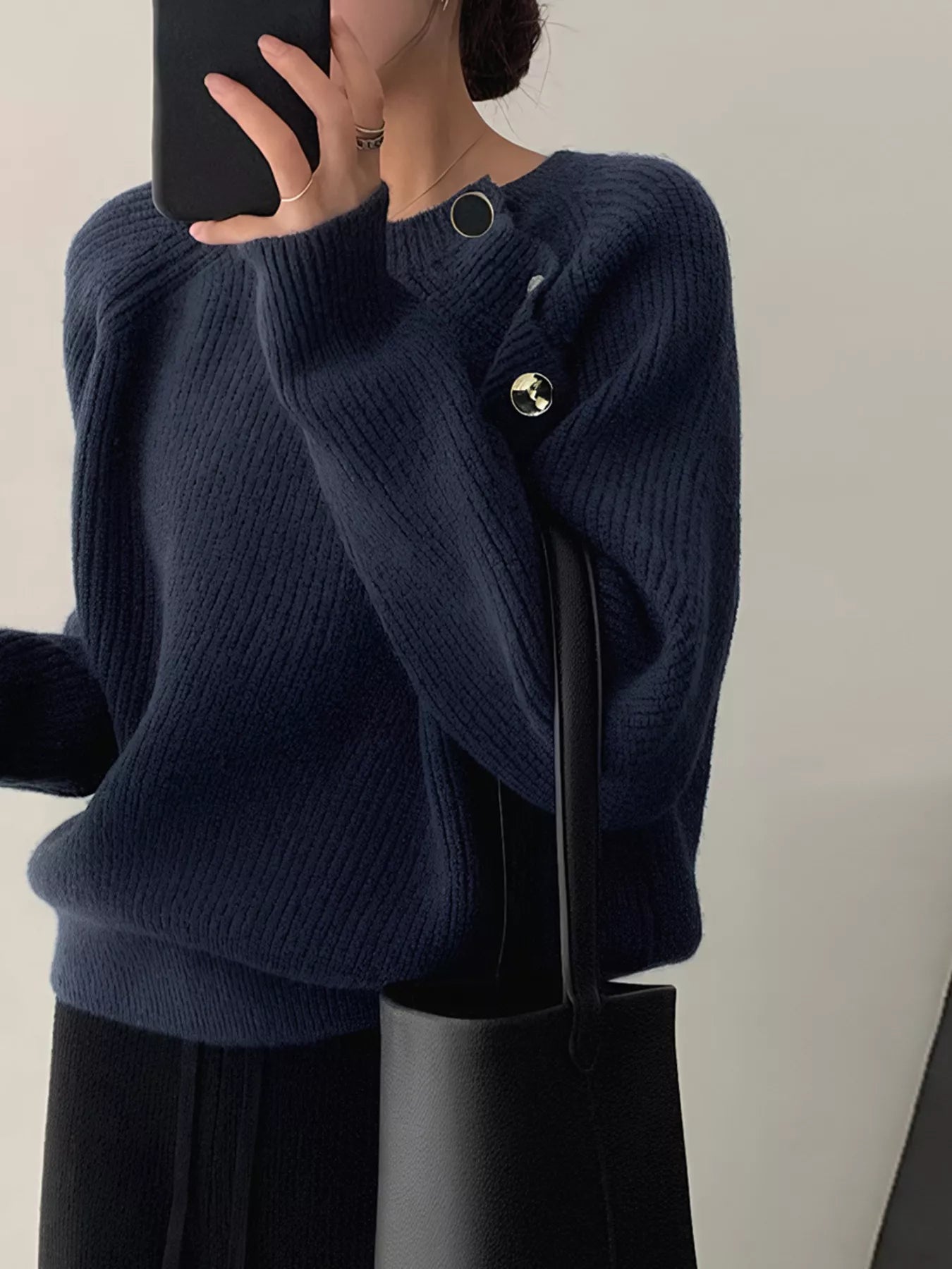 Button-Decorated Round Neck Sweater-Nordavory