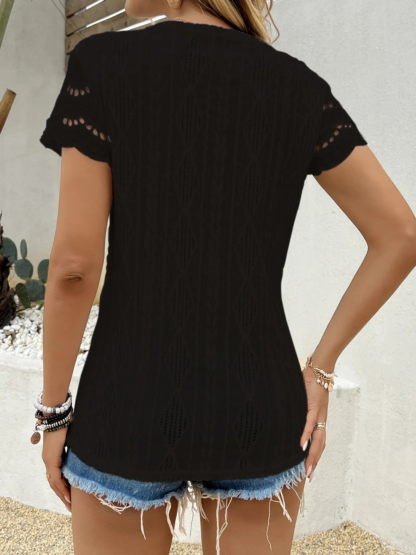 Crochet Lace Short Sleeve T-Shirt-Nordavory