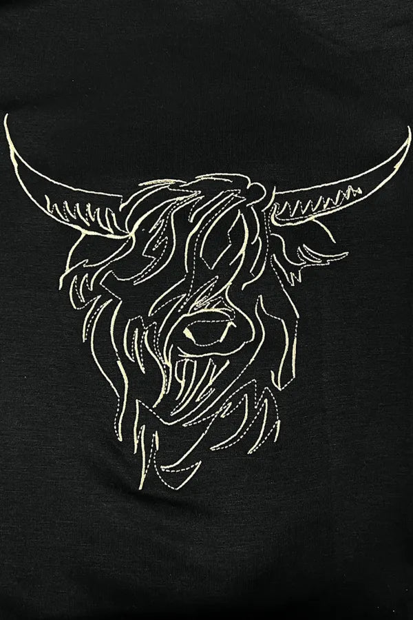 Bull Head Embroidered Round Neck T Shirt-Nordavory