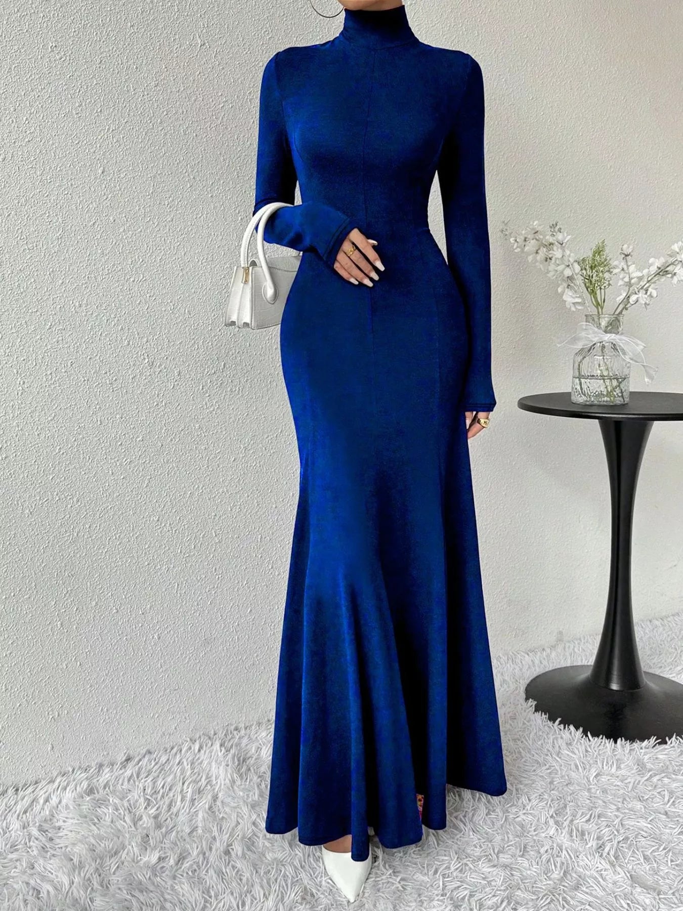 Turtleneck Long Sleeve Maxi Mermaid Dress-Nordavory