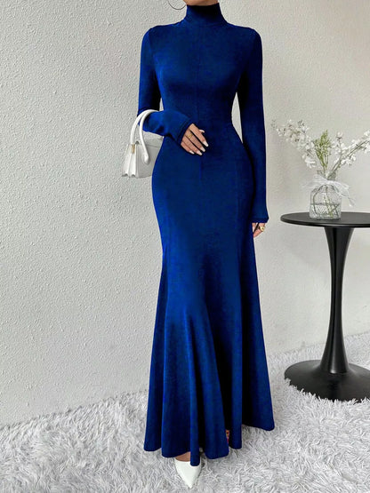 Turtleneck Long Sleeve Maxi Mermaid Dress-Nordavory