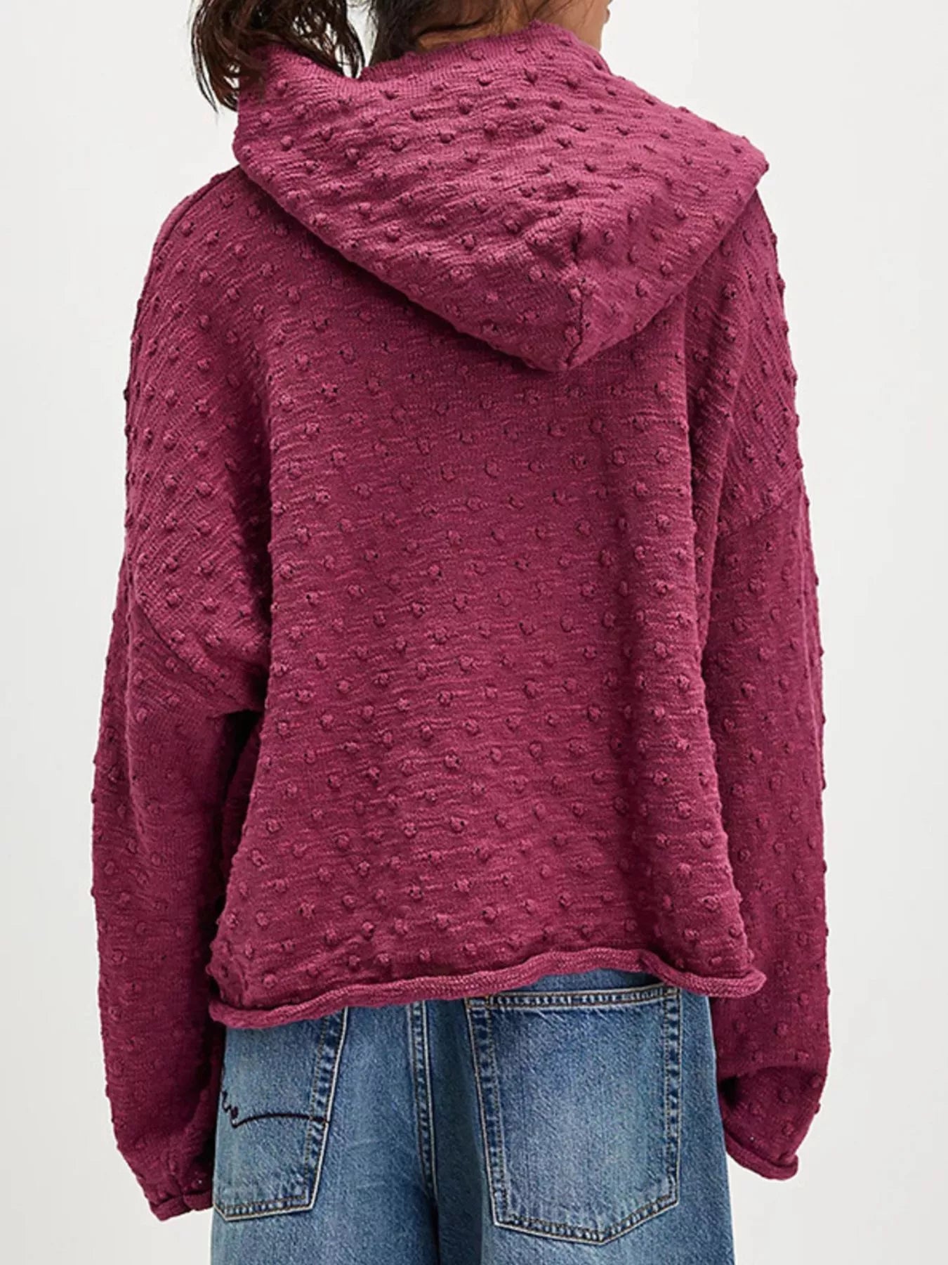 Textured Dot Knit Long Sleeve Hooded Sweater-Nordavory
