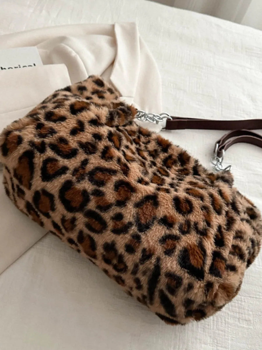 Faux Fur Leopard Shoulder Bag-Nordavory