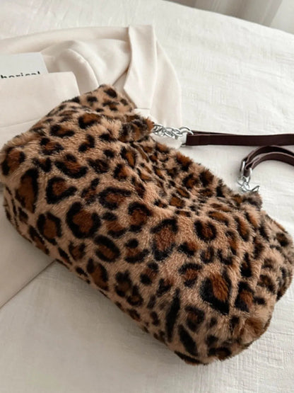 Faux Fur Leopard Shoulder Bag-Nordavory