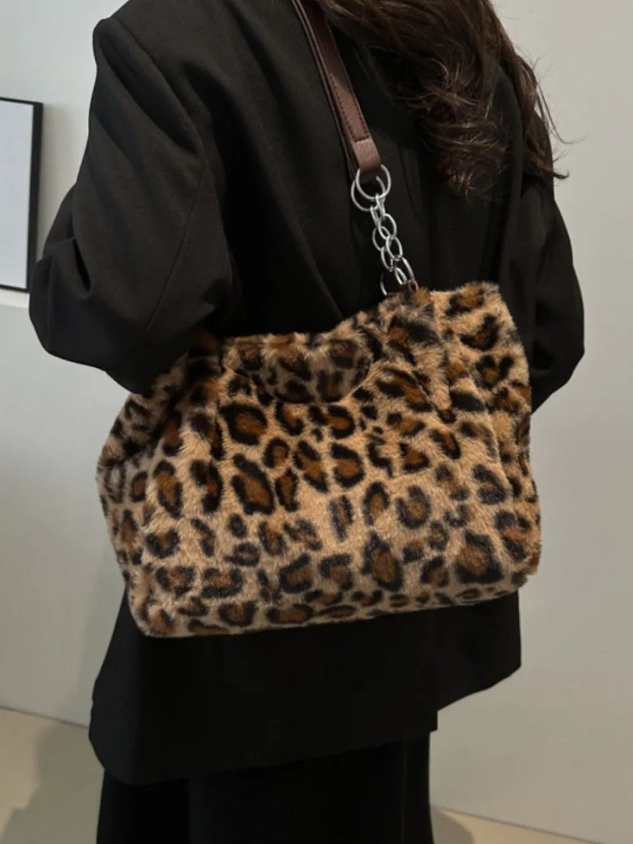 Faux Fur Leopard Shoulder Bag-Nordavory