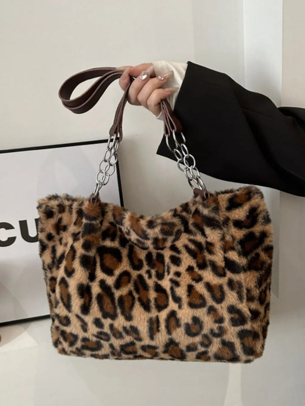 Faux Fur Leopard Shoulder Bag-Nordavory