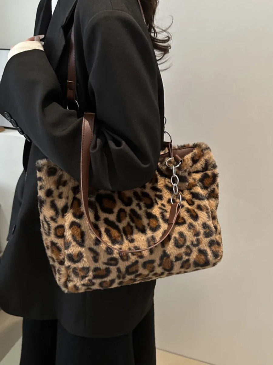 Faux Fur Leopard Shoulder Bag-Nordavory
