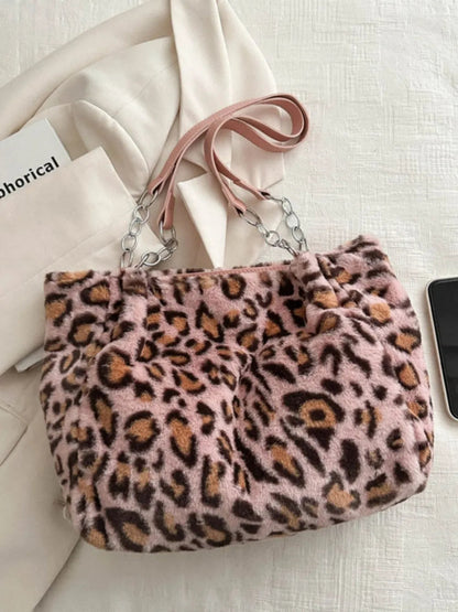 Faux Fur Leopard Shoulder Bag-Nordavory