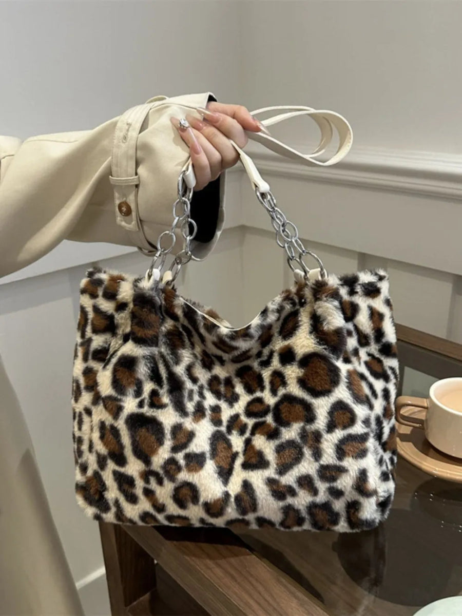 Faux Fur Leopard Shoulder Bag-Nordavory