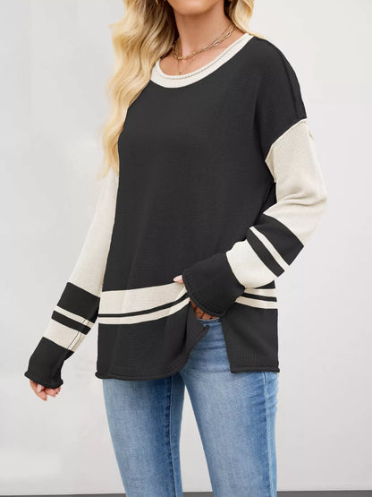 Color Block Side Slit Sweater-Nordavory