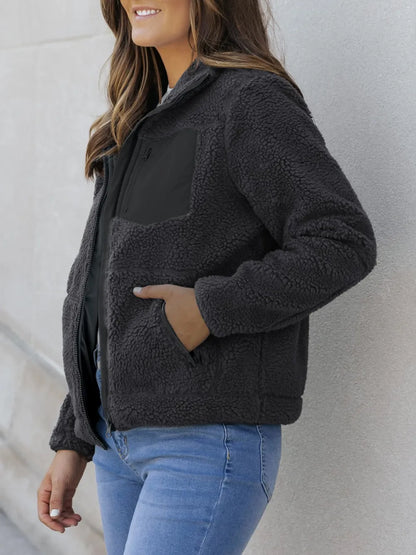 Zip Up Long Sleeve Plush Jacket-Nordavory