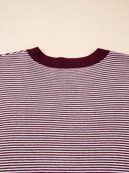Stripe Color Block Patchwork Dolman Oversize Tunic Sweater-Nordavory