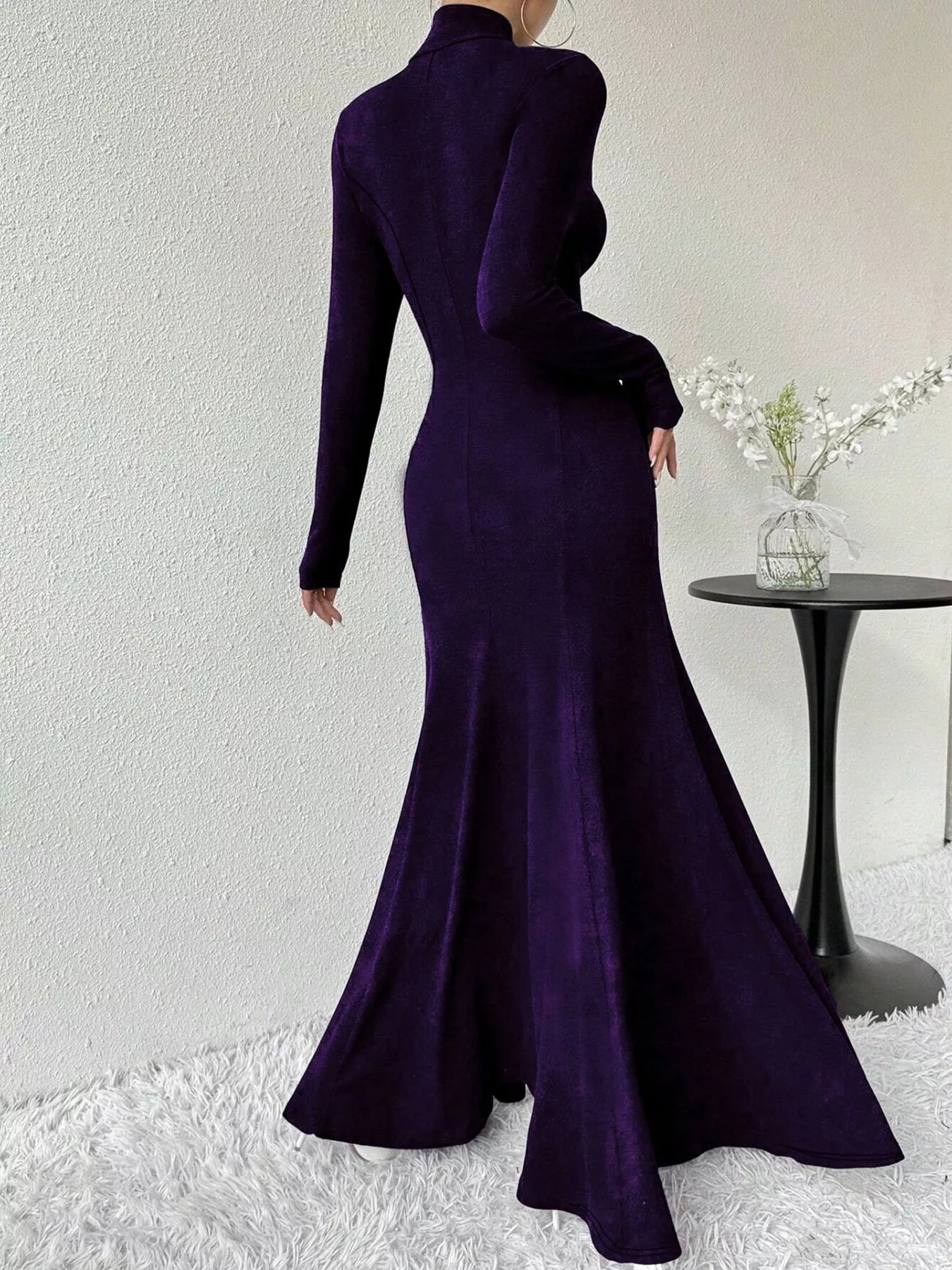 Turtleneck Long Sleeve Maxi Mermaid Dress-Nordavory