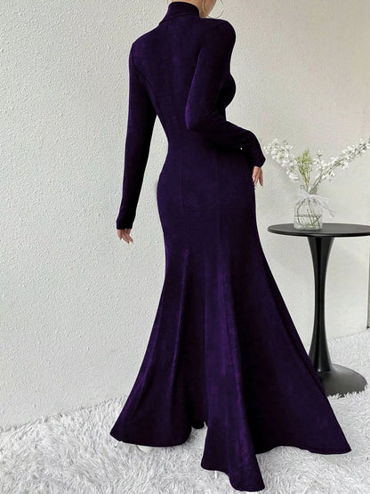 Turtleneck Long Sleeve Maxi Mermaid Dress-Nordavory