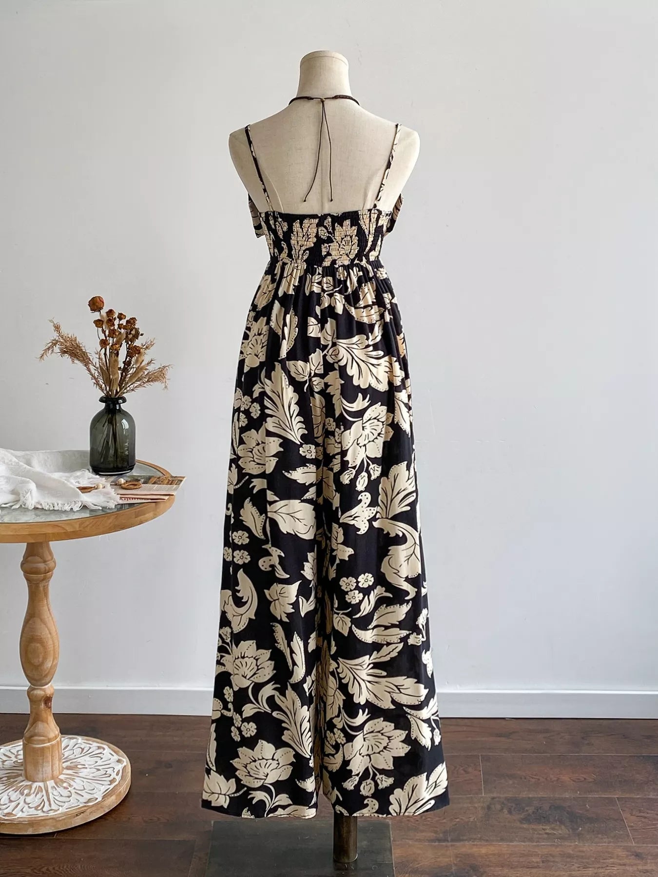 Floral Print Bowknot Wide Leg Jumpsuit-Nordavory