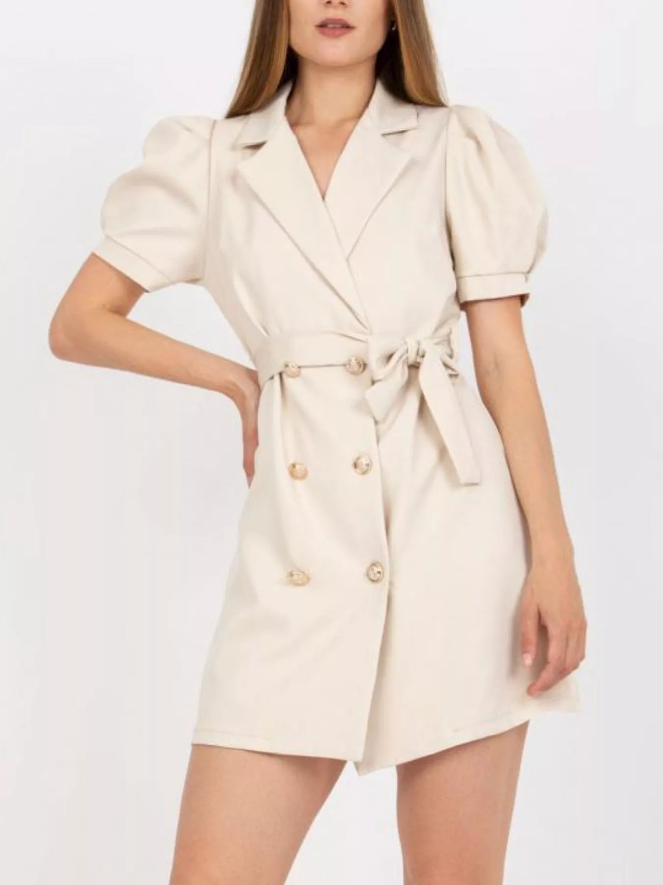 Blazer Style Tie Waist Mini Dress-Nordavory