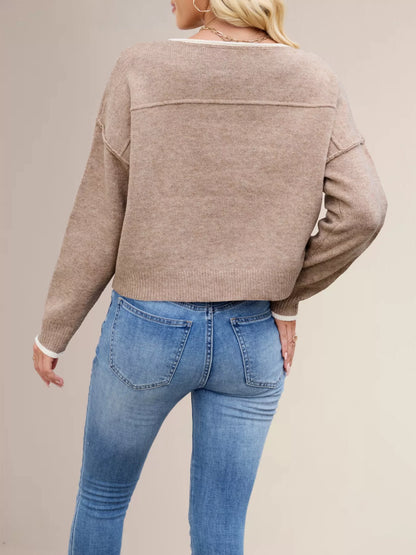 Round Neck Dropped Shoulder Sweater-Nordavory