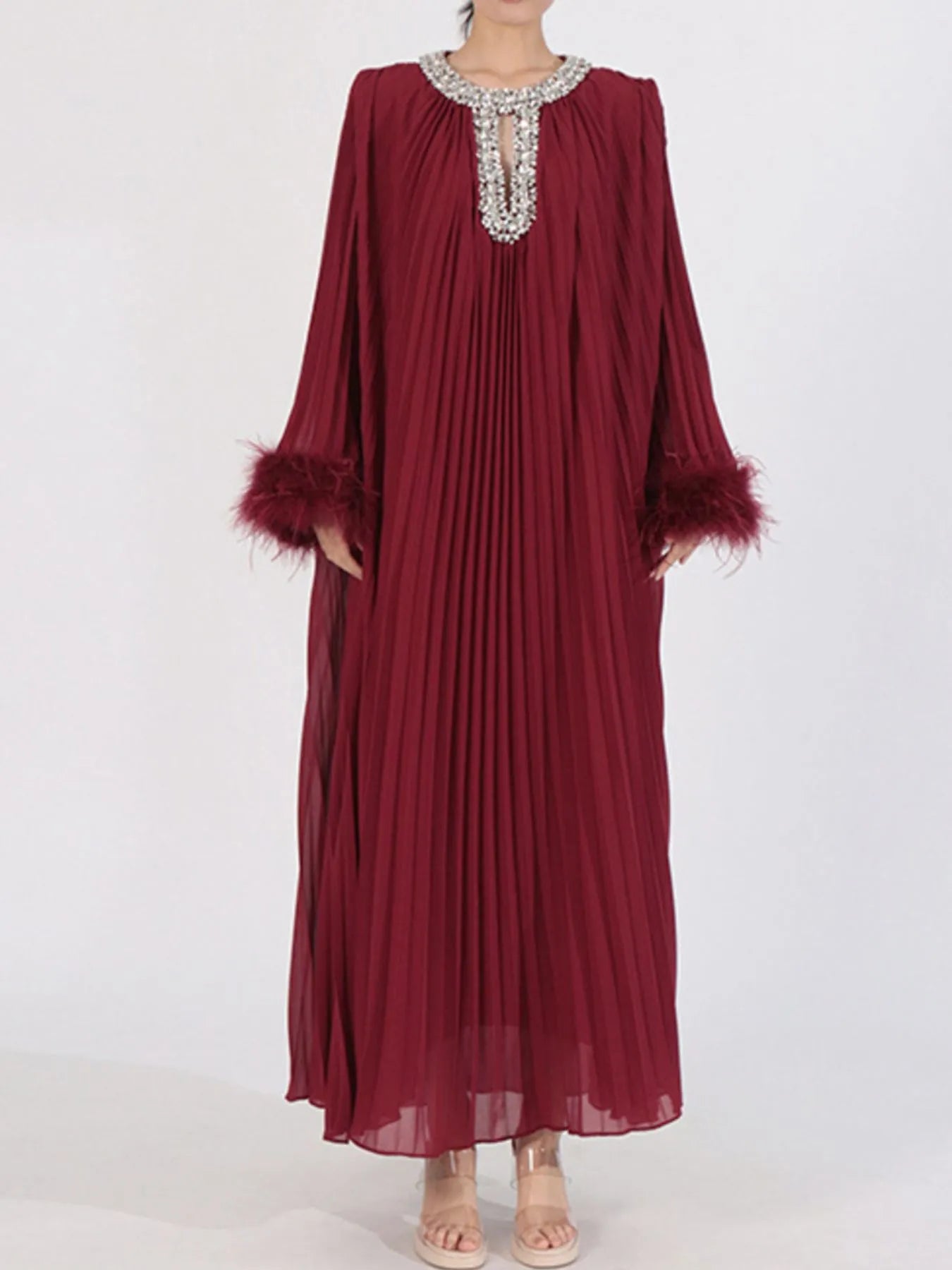 Rhinestone Long Sleeve Maxi Dress-Nordavory
