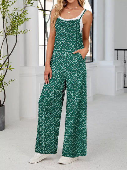 Full Size Floral Print Wide Leg Casual Jumpsuit Plus Size-Nordavory