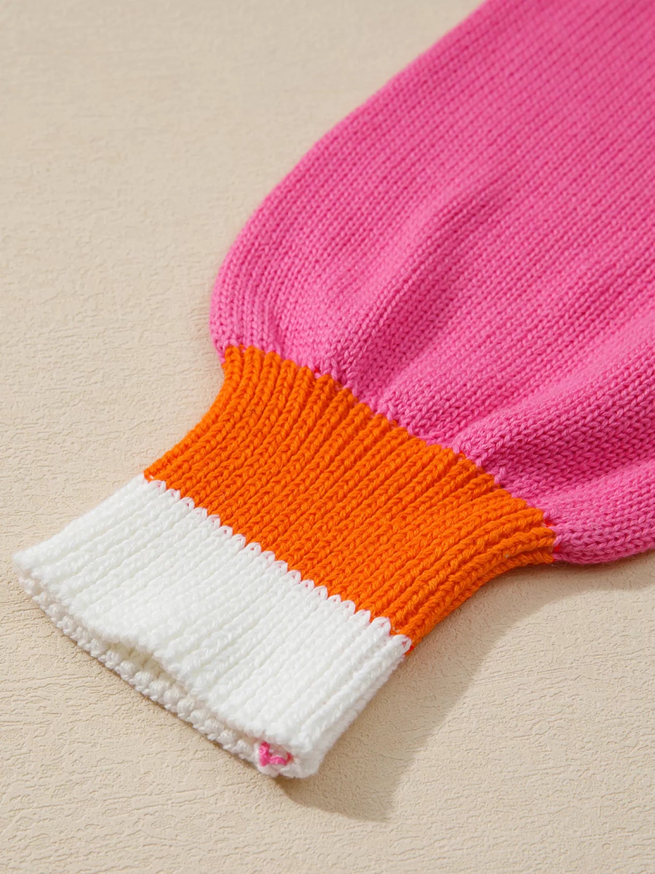 Contrast Crew Neck Pearled Decor Drop Shoulder Knit Sweater-Nordavory