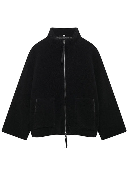 Turtleneck Zip Up Long Sleeve Plush Jacket-Nordavory