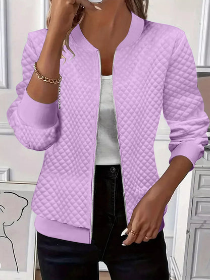 Textured Zip Up Long Sleeve Jacket-Nordavory