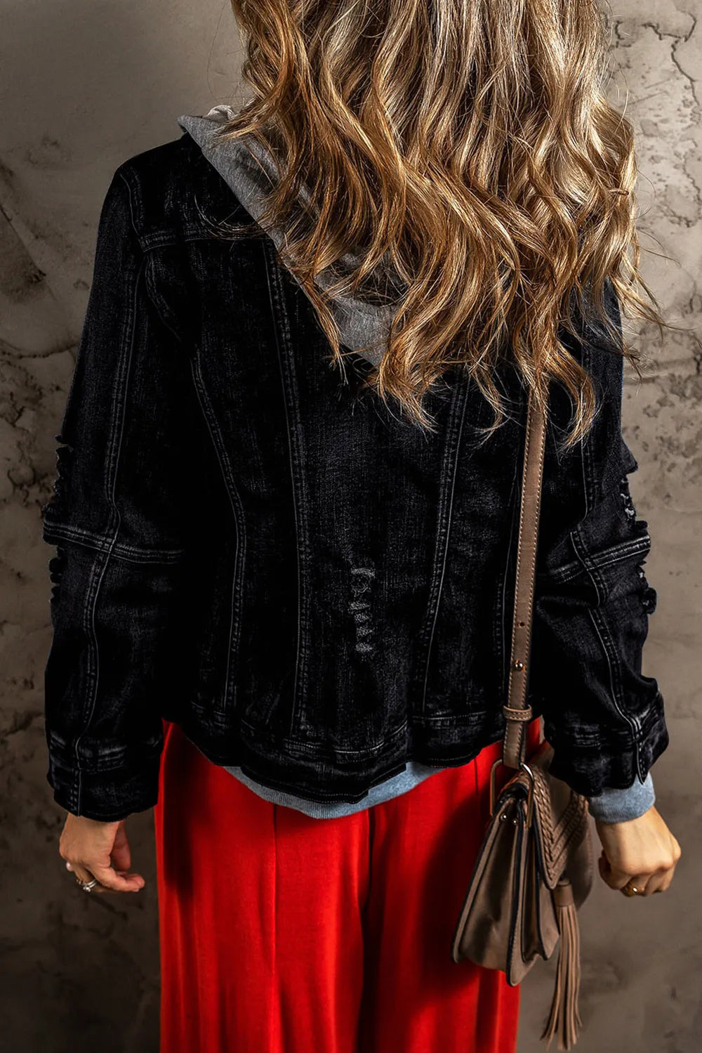 Fake Two-Piece Hooded Zip-Up Denim Jacket-Nordavory
