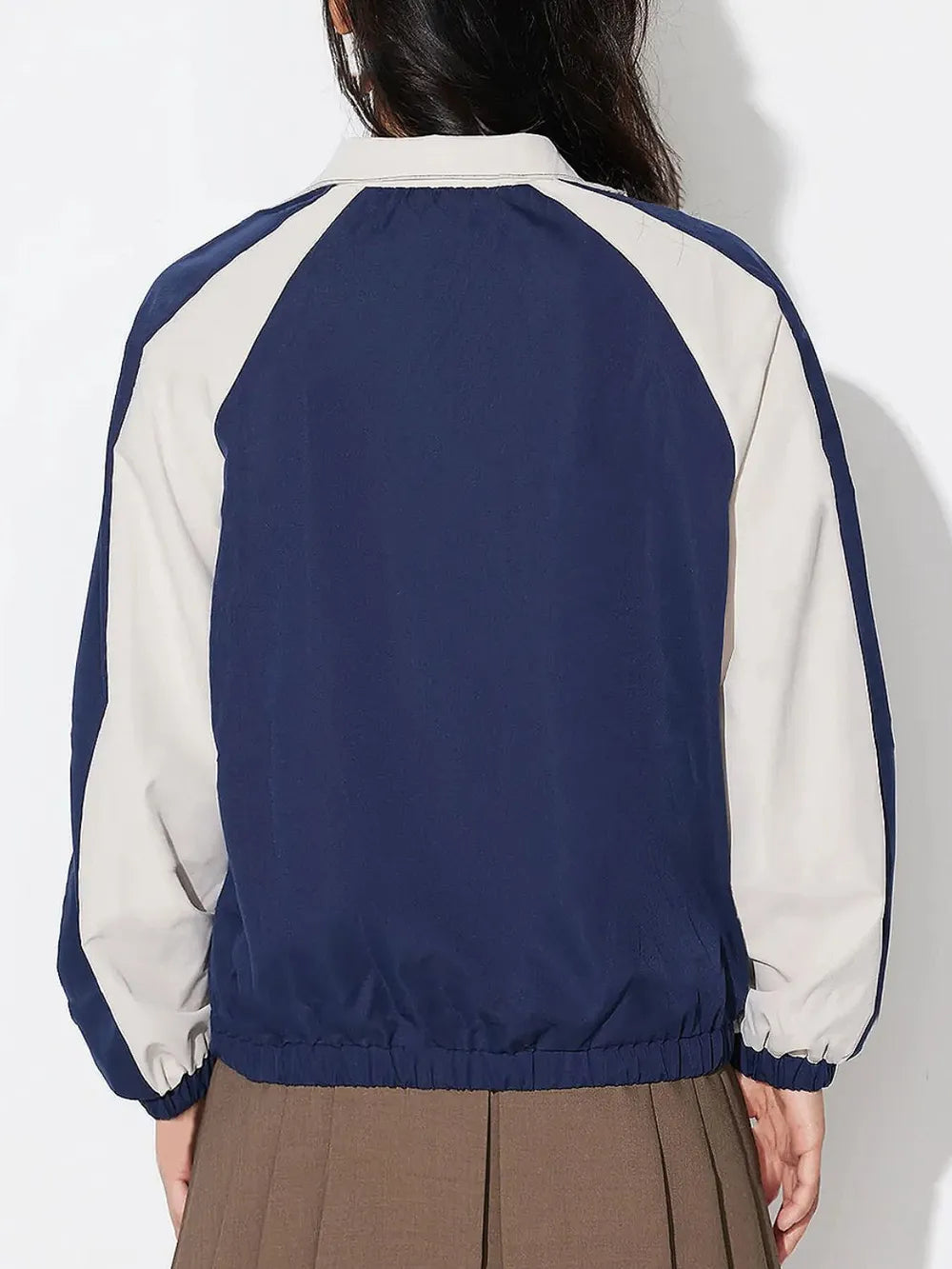 Contrast Zip Up Collared Neck Long Sleeve Jacket-Nordavory
