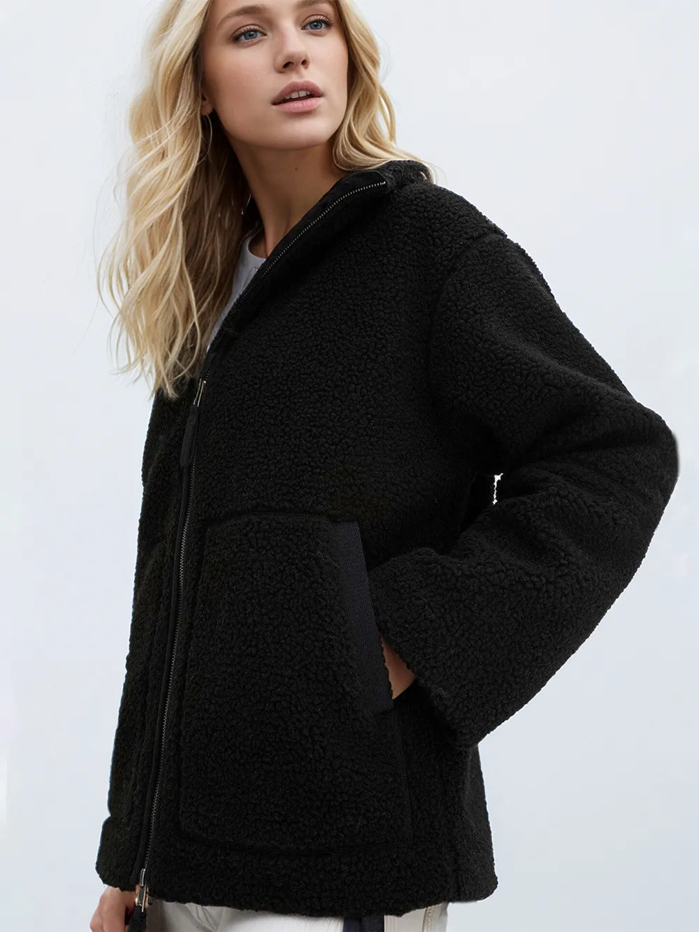 Turtleneck Zip Up Long Sleeve Plush Jacket-Nordavory