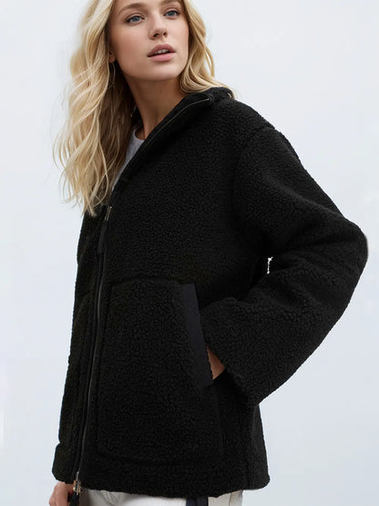 Turtleneck Zip Up Long Sleeve Plush Jacket-Nordavory