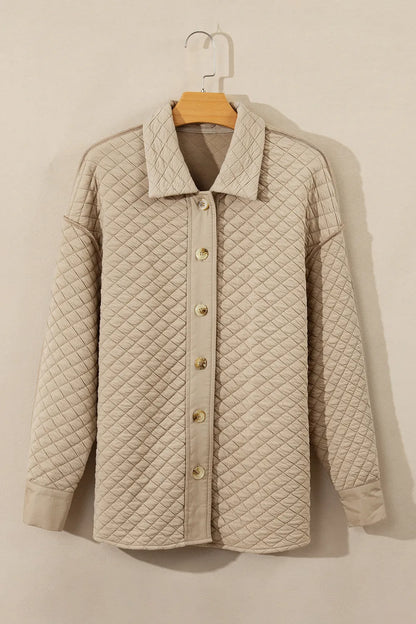 Exposed Seam Collared Neck Button Up Shacket-Nordavory