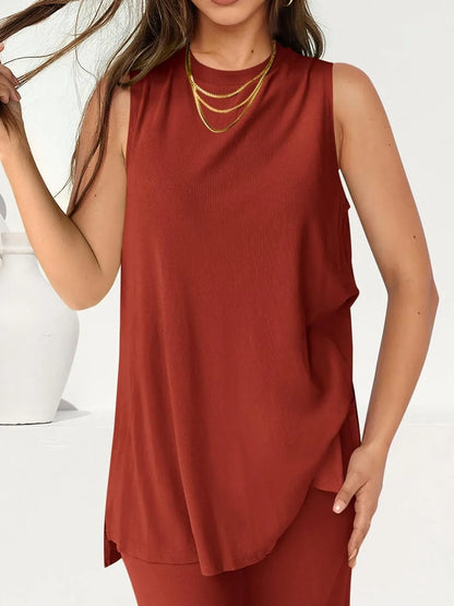 Round Neck Tank and Pants Set-Nordavory